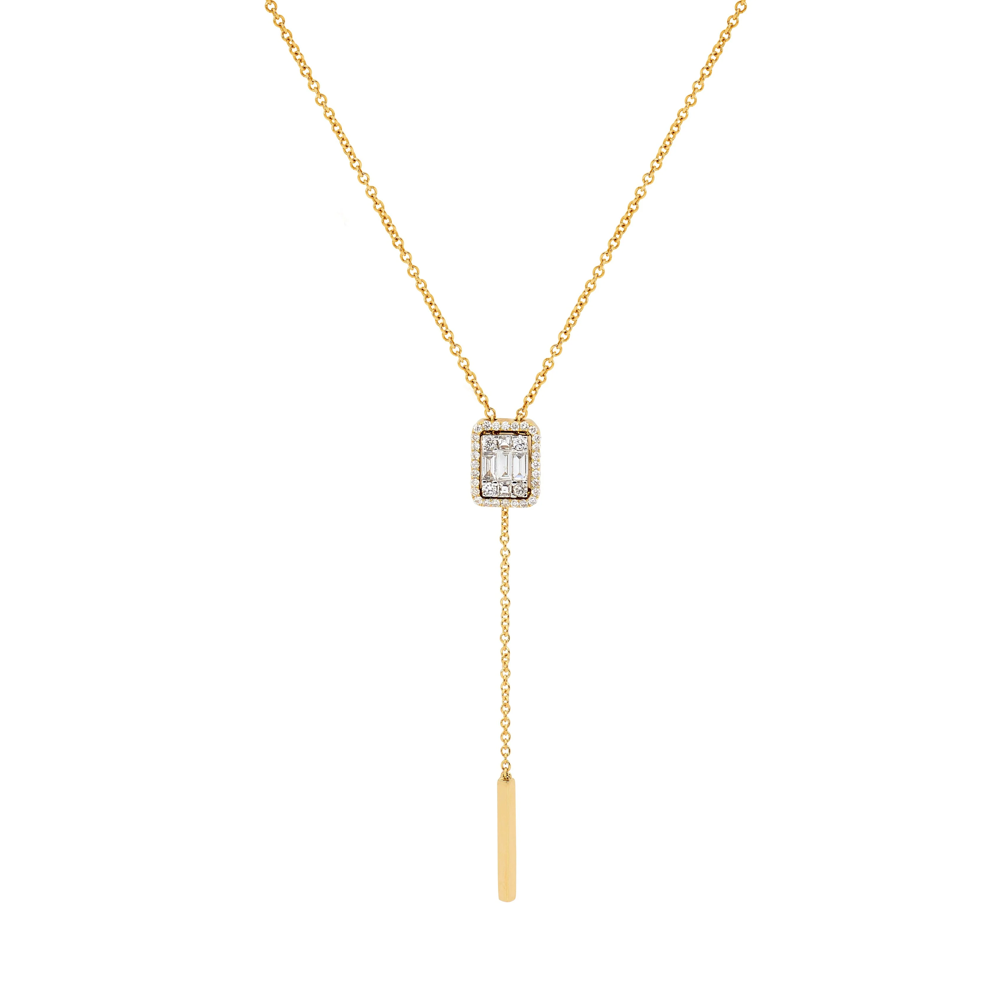 Art Deco Diamond Drop Necklace with Gold Pull Bar - Image 4