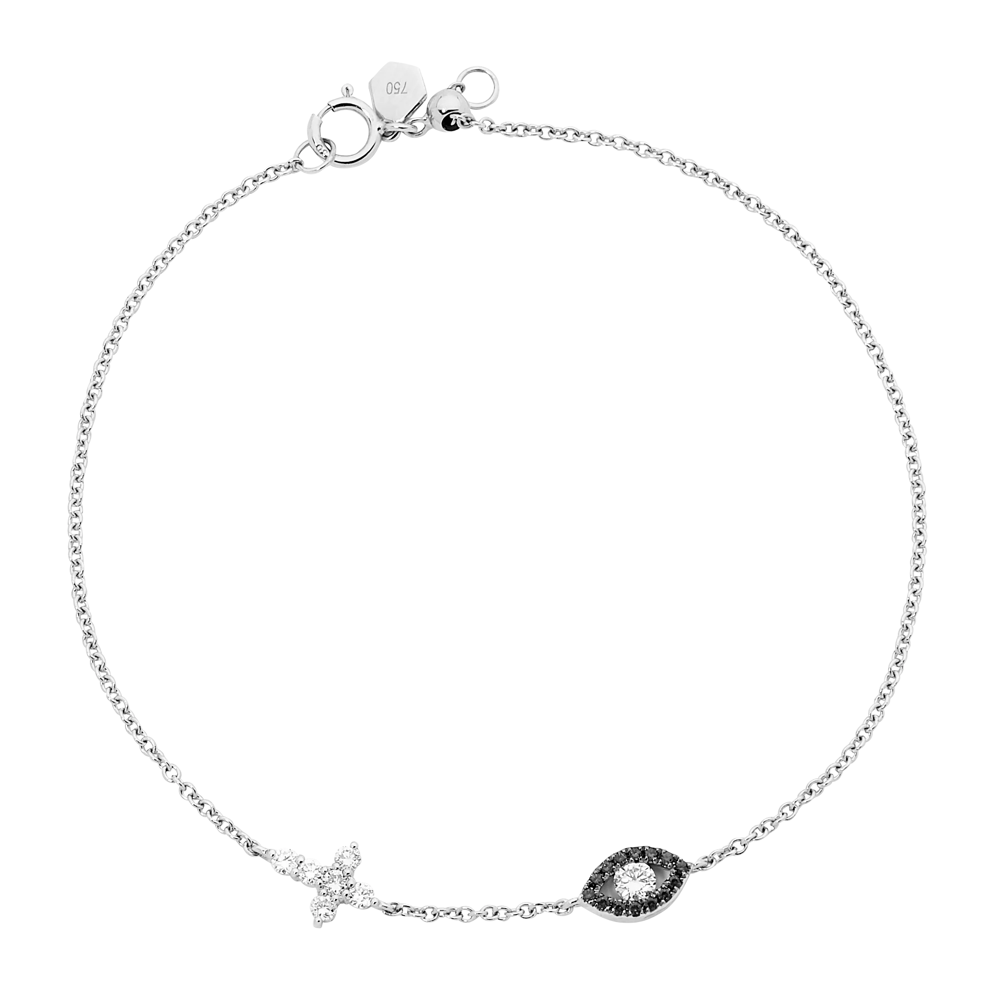 Evil Eye Cross Diamond & Sapphire Bracelet - Image 3