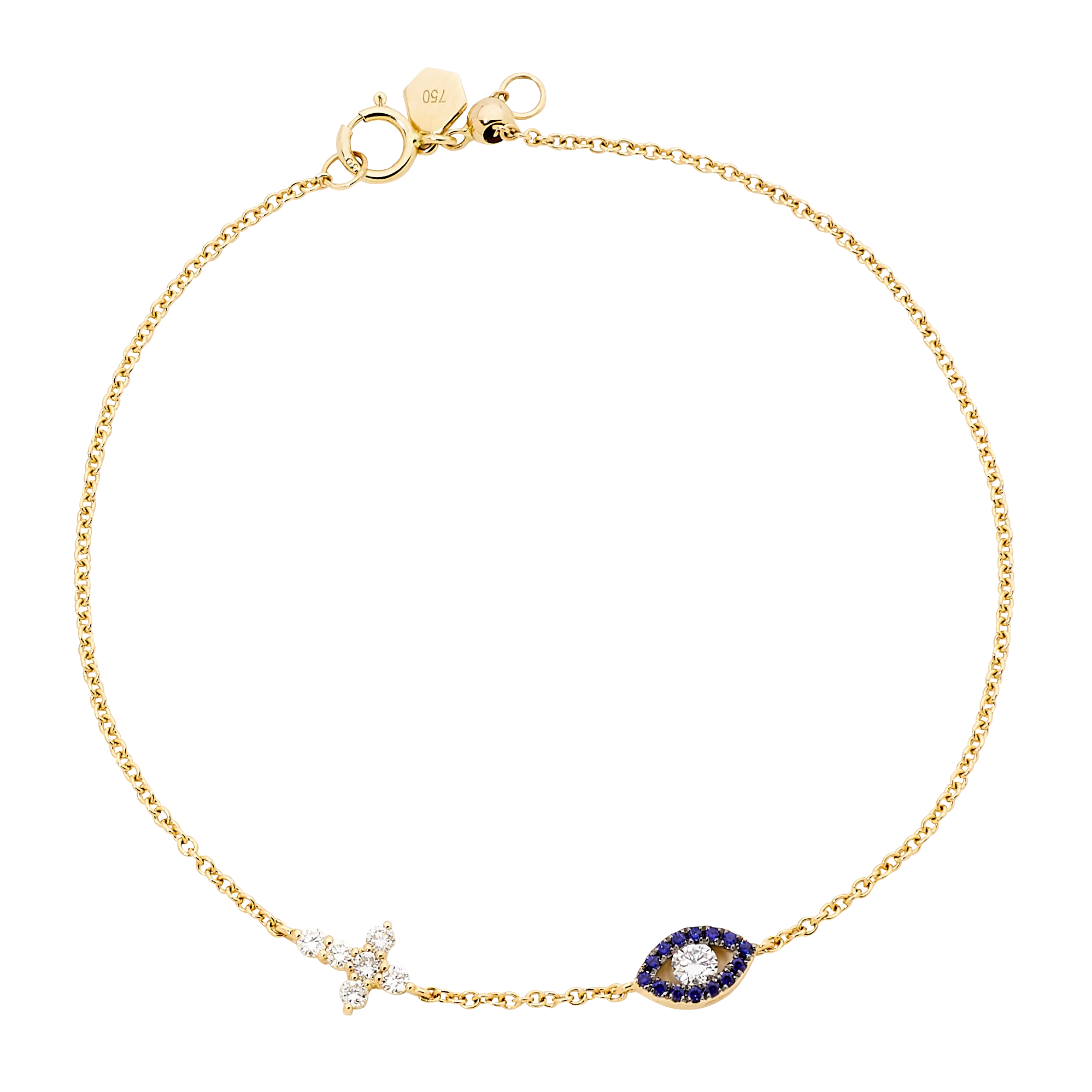 Evil Eye Cross Diamond & Sapphire Bracelet - Image 4